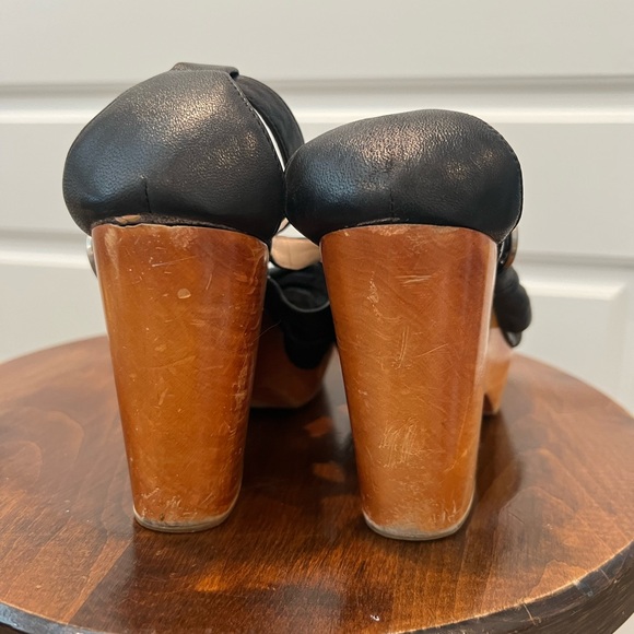 Coach Strappy Platform Sandal Black Leather Wood Wedge Clog Heel Size 10 READ - Picture 9 of 11